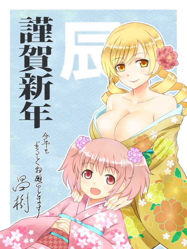 kaname madoka and tomoe mami (mahou shoujo madoka magica) drawn by masaki_(masa168)