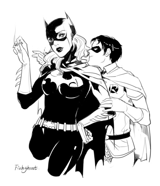 robin, jason todd, batgirl, and barbara gordon (dc comics and 1 more) drawn by fishghost
