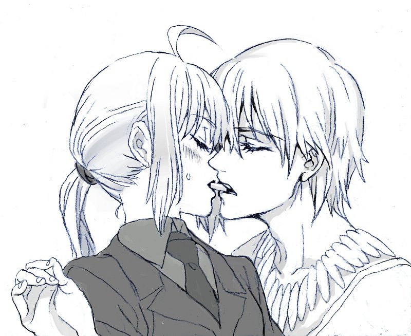 artoria pendragon, saber, and gilgamesh (fate and 1 more) drawn by nobita_(makoto7060355)