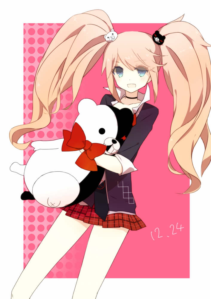 enoshima junko and monokuma (danganronpa and 1 more) drawn by mondo_pop