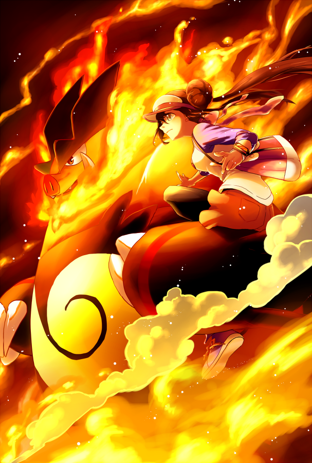 rosa and emboar (pokemon and 1 more) drawn by sekka_koyori