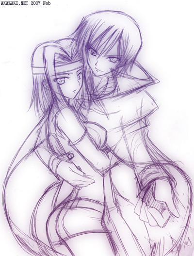 lelouch vi britannia and kouzuki kallen (code geass) drawn by akazaki_yasuma