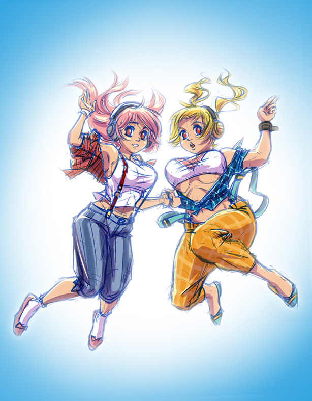 super sonico and super pochaco (nitroplus) drawn by mikki-malu