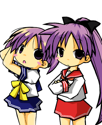 hiiragi kagami and hiiragi tsukasa (lucky star) drawn by wara_inu