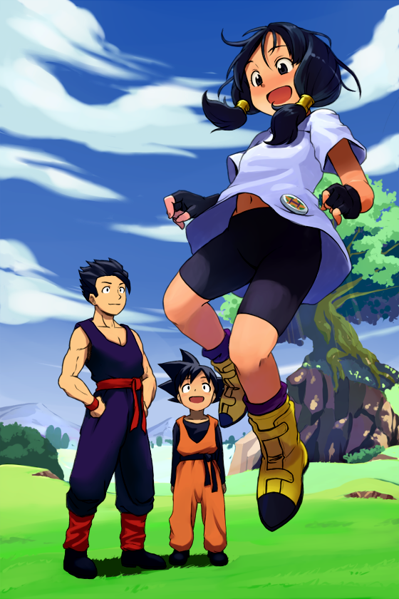 son gohan, videl, and son goten (dragon ball and 1 more) drawn by toraneko