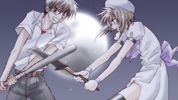 ryuuguu rena and maebara keiichi (higurashi no naku koro ni and 1 more) drawn by chiro8787