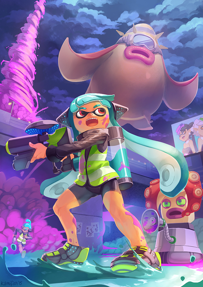 inkling player character, inkling girl, callie, marie, inkling boy, and 3 more (splatoon and 1 more) drawn by kamifish