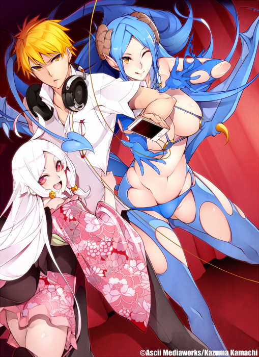 jinnai shinobu, succubus, and usuhiki warashi (intelli village no zashiki-warashi) drawn by nanao_(mahaya)