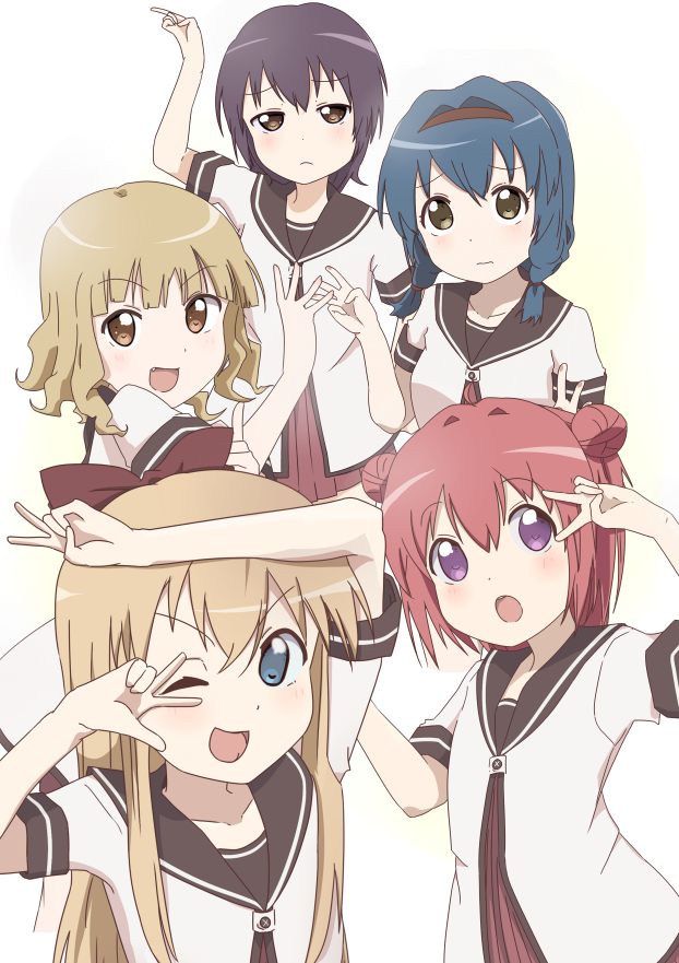 toshinou kyouko, akaza akari, funami yui, oomuro sakurako, and furutani himawari (yuruyuri) drawn by kebakebasan
