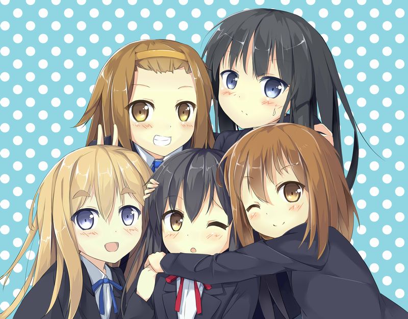 akiyama mio, nakano azusa, hirasawa yui, tainaka ritsu, and kotobuki tsumugi (k-on!) drawn by ashima_(roro046)