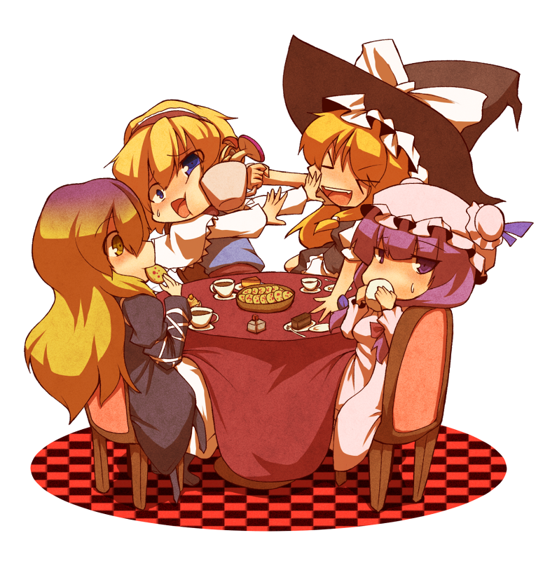 kirisame marisa, alice margatroid, patchouli knowledge, and hijiri byakuren (touhou) drawn by kuromiya