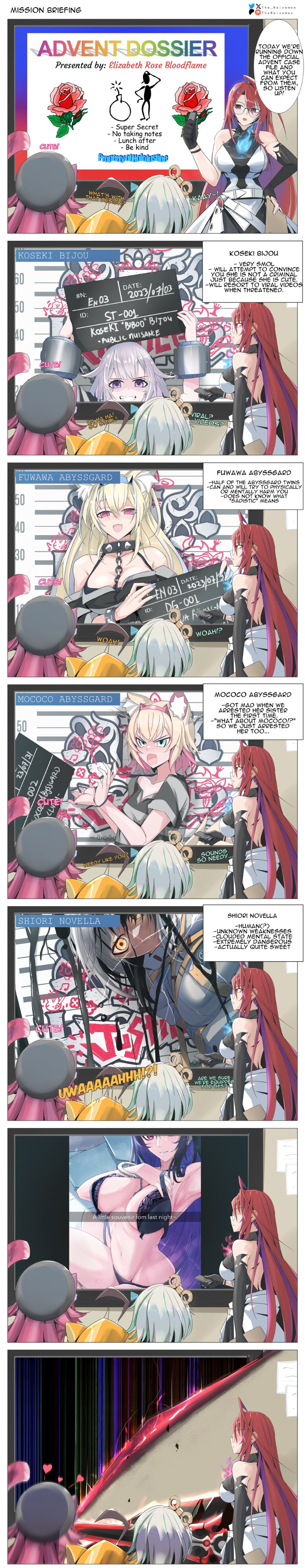 shiori novella, nerissa ravencroft, fuwawa abyssgard, mococo abyssgard, koseki bijou, and 4 more (hololive and 1 more) drawn by the_raineman