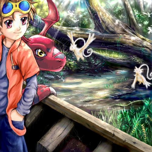 guilmon, matsuda takato, and digignome (digimon and 1 more) drawn by soreiya