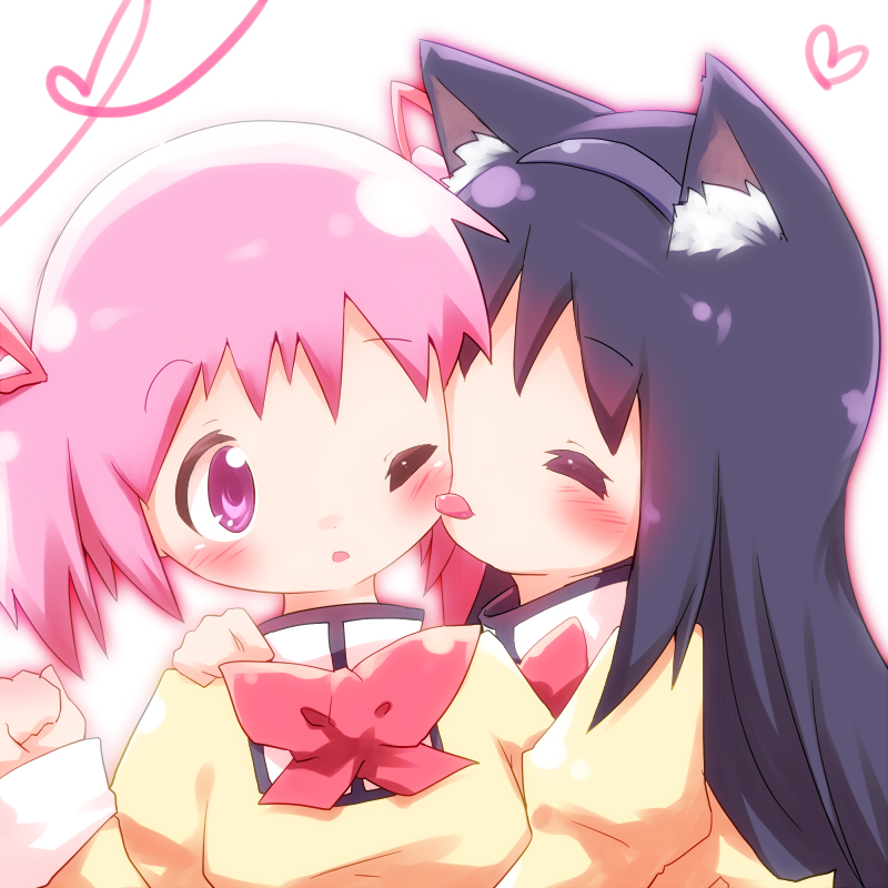 akemi homura and kaname madoka (mahou shoujo madoka magica) drawn by ayakashi_(monkeypanch)