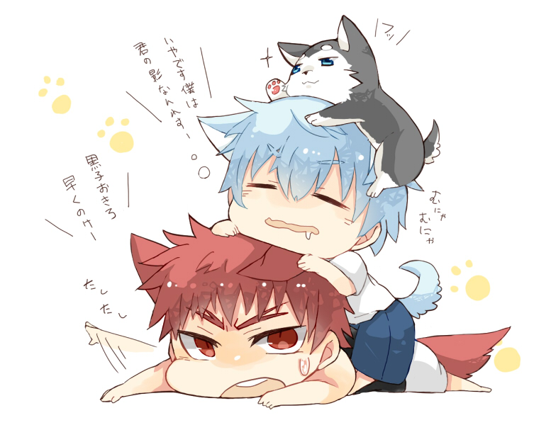 kuroko tetsuya, kagami taiga, and tetsuya ni gou (kuroko no basuke) drawn by yellow_bunny