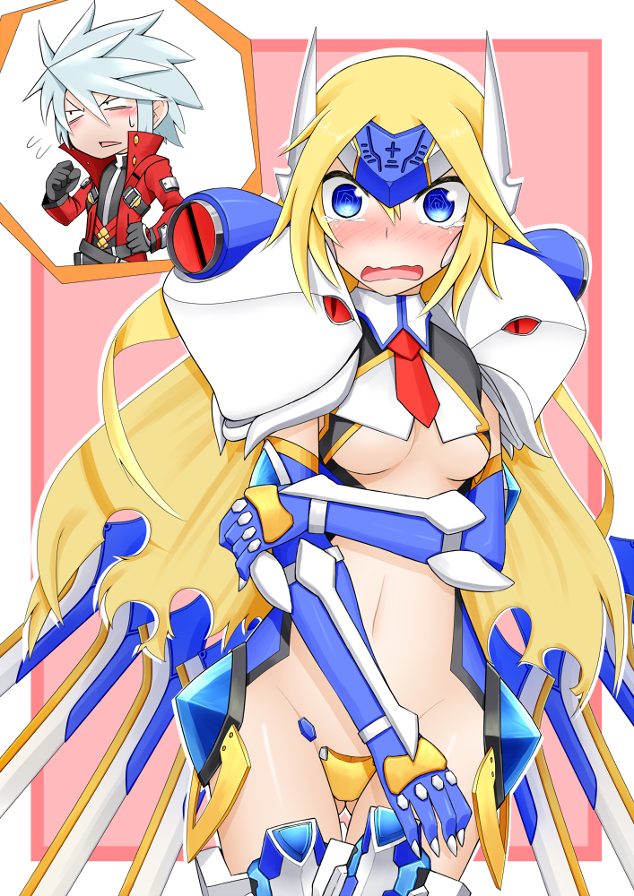 ragna the bloodedge and mu-12 (blazblue) drawn by kuroshiro_(ms-2420)