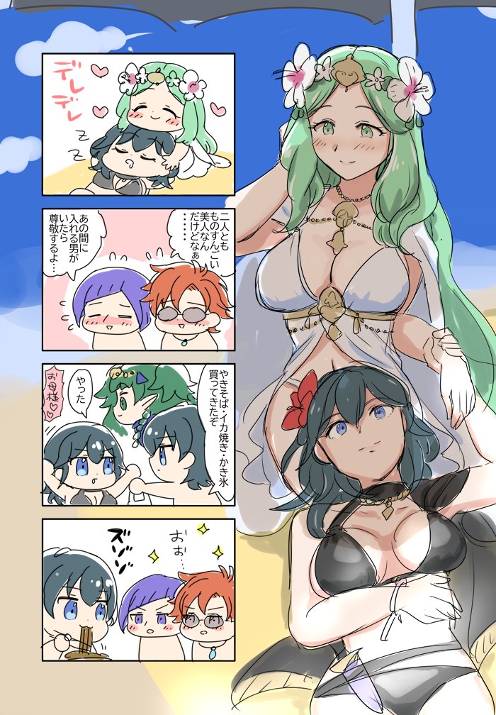 female byleth, male byleth, rhea, sylvain jose gautier, sothis, and 1 more (fire emblem and 2 more) drawn by yumetama12