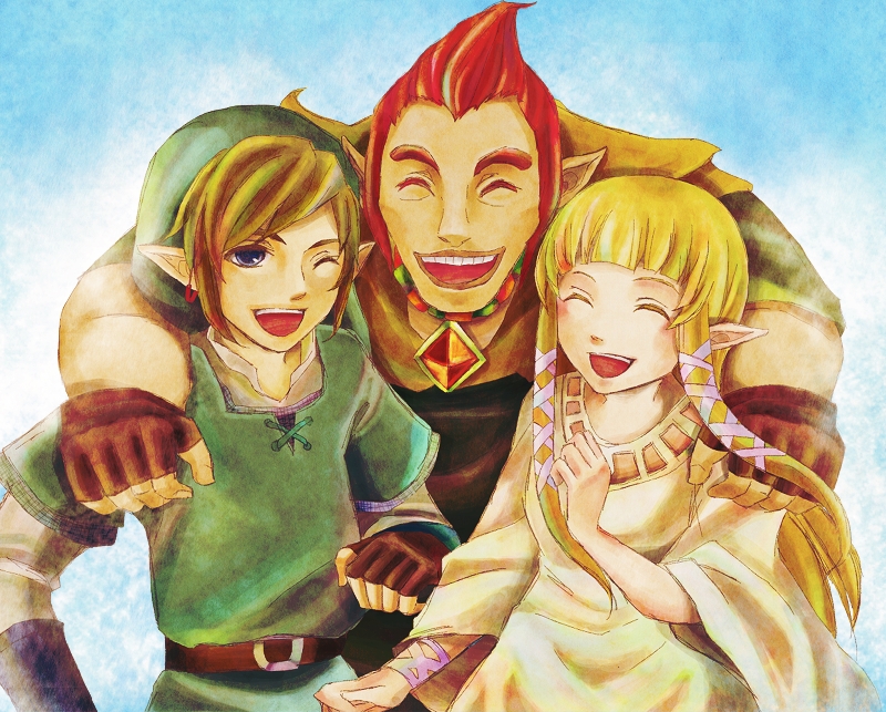 link, princess zelda, and groose (the legend of zelda and 1 more) drawn by urumi_kiyu