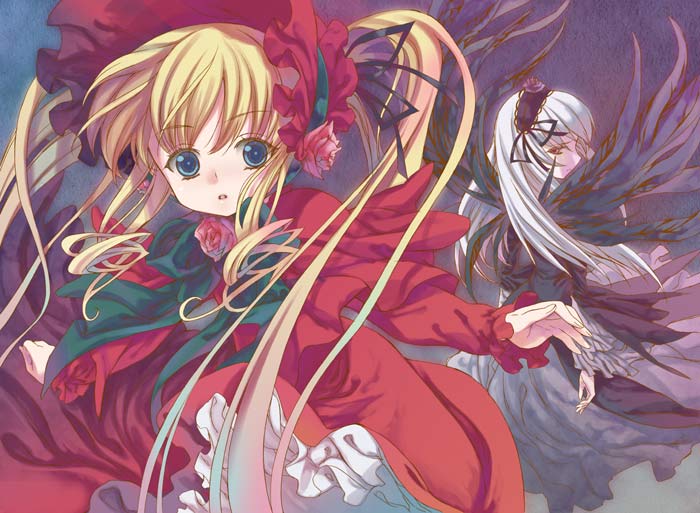 suigintou and shinku (rozen maiden) drawn by moriki_takeshi