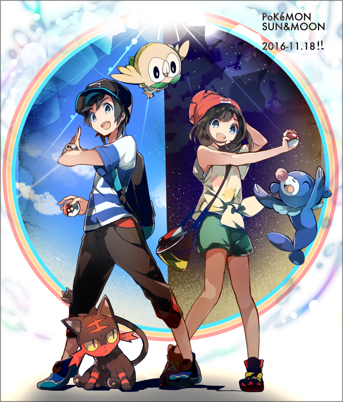 selene, rowlet, elio, popplio, and litten (pokemon and 1 more) drawn by cyawa