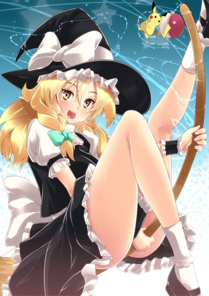 kirisame marisa and pikachu (touhou and 1 more) drawn by amasora_taichi