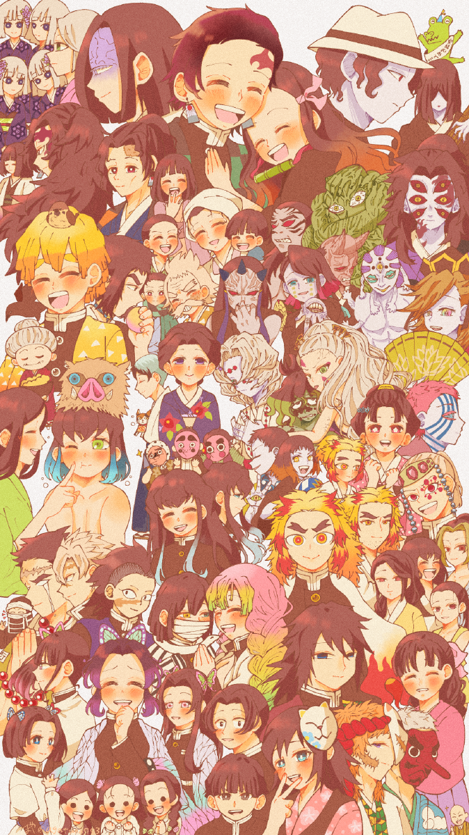 kamado nezuko, kochou shinobu, kanroji mitsuri, kamado tanjirou, rengoku kyoujurou, and 59 more (kimetsu no yaiba) drawn by 0rs39403729265d