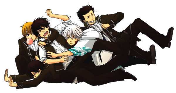 sakata gintoki, okita sougo, hijikata toushirou, and kondou isao (gintama)