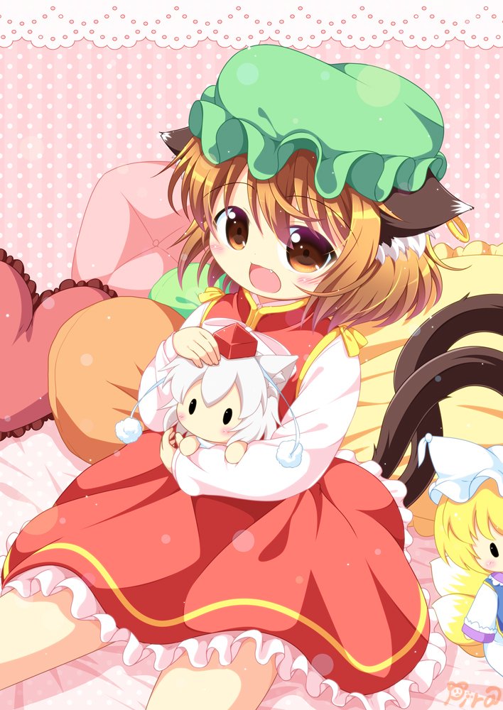 inubashiri momiji, yakumo ran, and chen (touhou) drawn by pila-pela