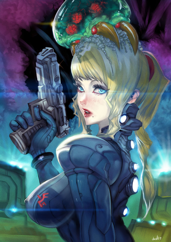 samus aran, metroid, and metroid larva (metroid) drawn by elsevilla