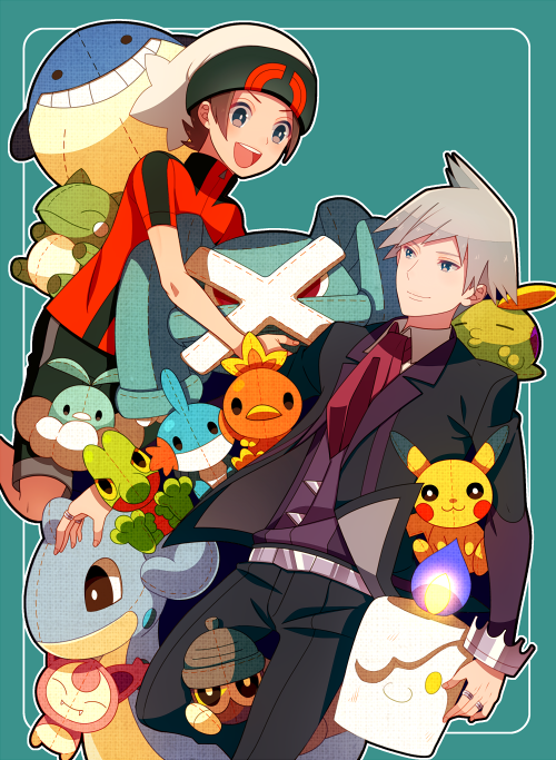 pikachu, brendan, torchic, mudkip, steven stone, and 9 more (pokemon and 1 more) drawn by himari_g_(sr)