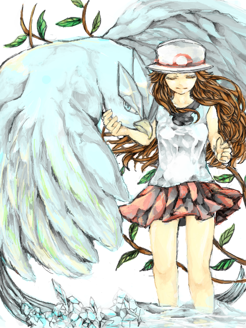 leaf and articuno (pokemon and 1 more) drawn by mame_suke