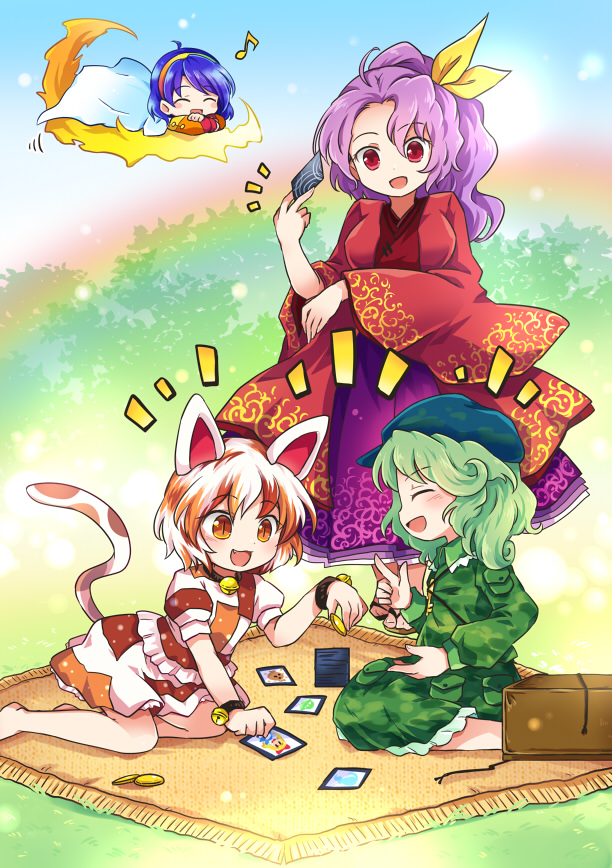 tenkyuu chimata, goutokuji mike, yamashiro takane, and komakusa sannyo (touhou and 1 more) drawn by pote_(ptkan)