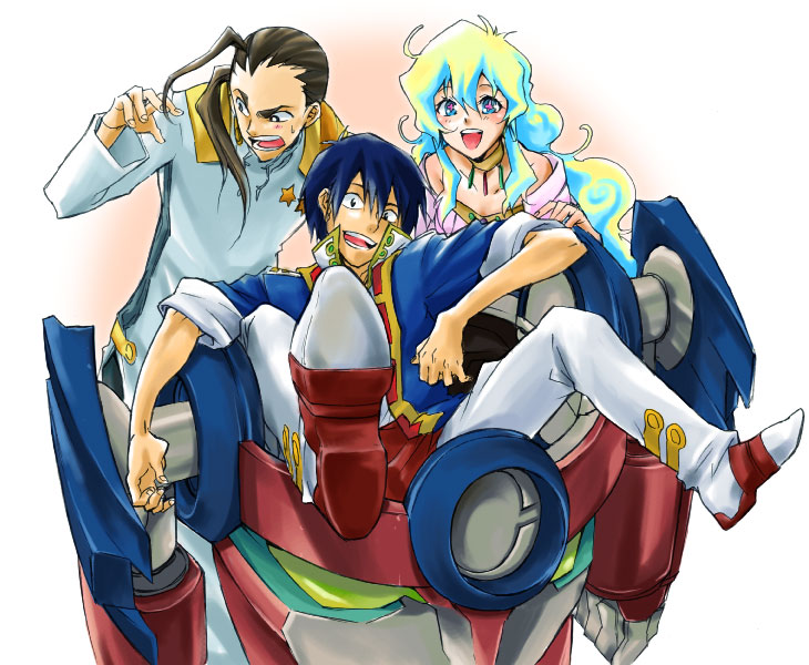 nia teppelin, simon, rossiu adai, and lagann (tengen toppa gurren lagann) drawn by nonosaki