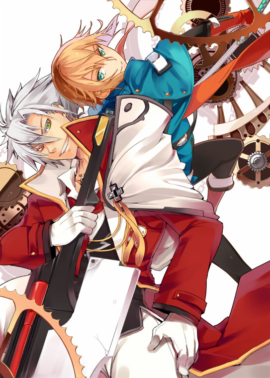 ragna the bloodedge and jin kisaragi (blazblue) drawn by uzukinoko