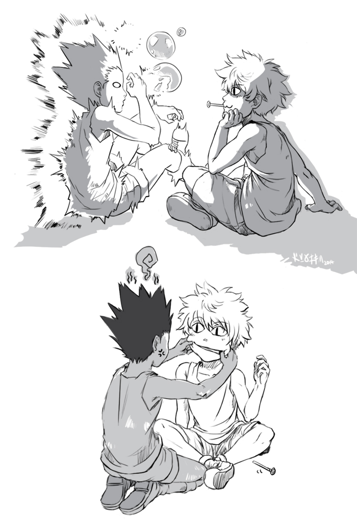 killua zoldyck and gon freecss (hunter x hunter) drawn by shougin