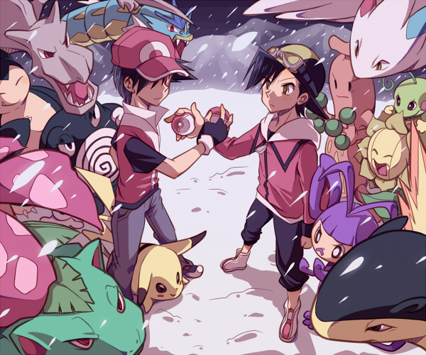pikachu, red, ethan, snorlax, venusaur, and 10 more (pokemon and 1 more) drawn by atom_(@tom)