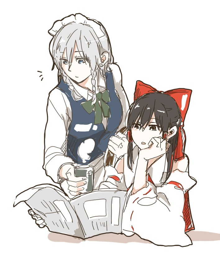 hakurei reimu and izayoi sakuya (touhou) drawn by uuron_(nkktmrrr)
