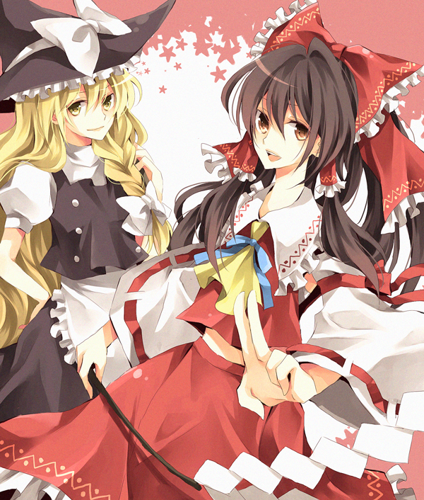 hakurei reimu and kirisame marisa (touhou) drawn by yuzuki_karu