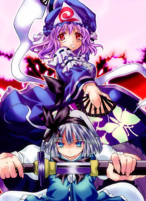 konpaku youmu and saigyouji yuyuko (touhou) drawn by hase_nanase