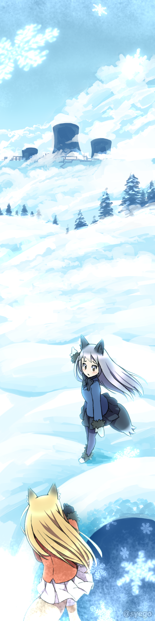 silver fox and ezo red fox (kemono friends) drawn by shapoco