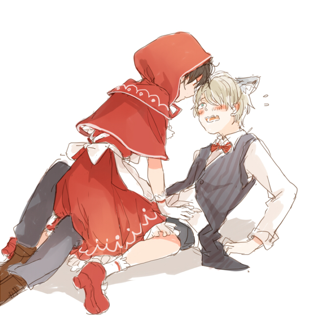 little red riding hood, slaine troyard, big bad wolf, and kaizuka inaho (little red riding hood and 1 more) drawn by zwymm