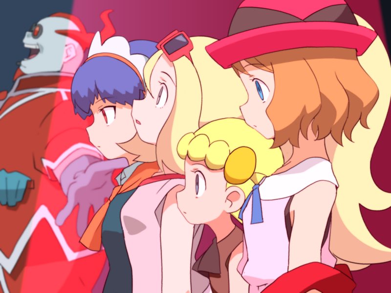 serena, bonnie, korrina, miette, and xerosic (pokemon and 1 more) drawn by hitsugi_mc