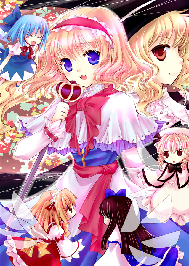 kirisame marisa, alice margatroid, cirno, star sapphire, luna child, and 1 more (touhou) drawn by shiosumi_aya