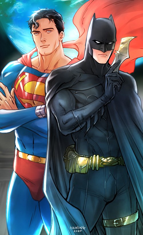 batman, superman, clark kent, and bruce wayne (dc comics and 2 more) drawn by haining