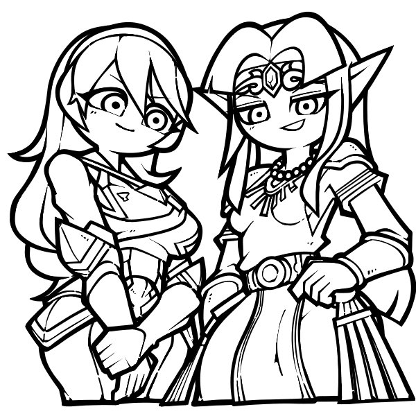 princess zelda and female corrin (fire emblem and 4 more) drawn by name_omoitukan2