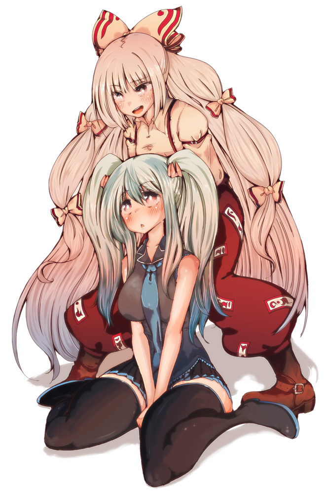 hatsune miku, fujiwara no mokou, and kamishirasawa keine (touhou and 1 more) drawn by cream_(nipakupa)