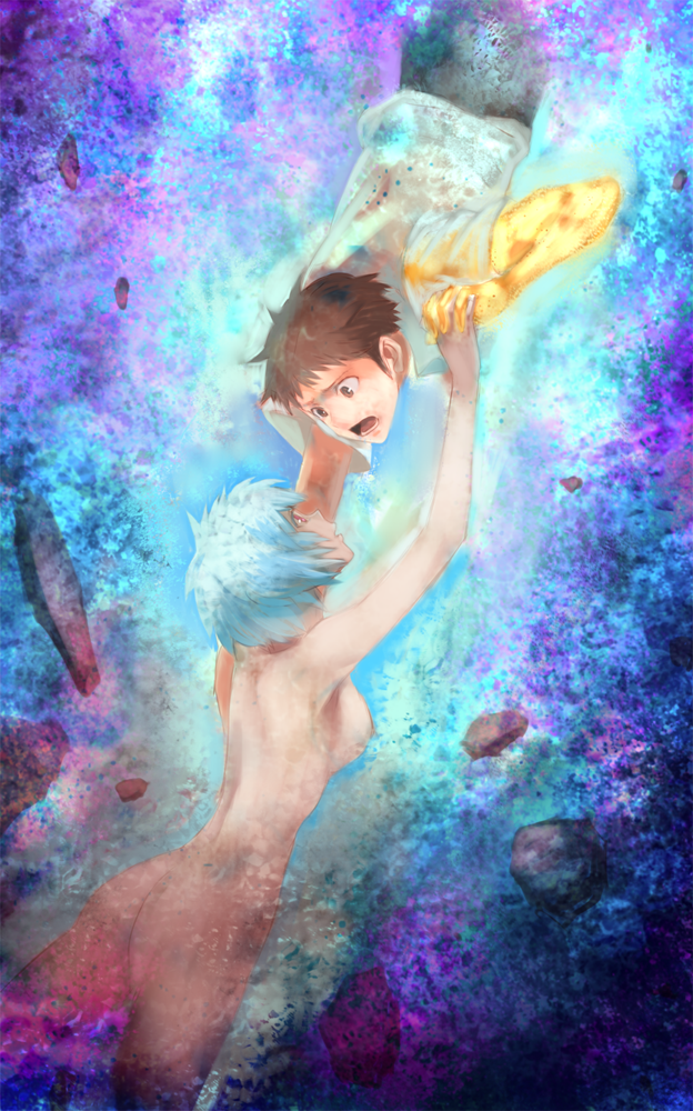 ayanami rei and ikari shinji (neon genesis evangelion) drawn by iwaya