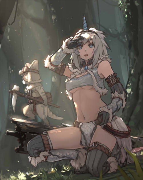 monster hunter and player palico (monster hunter) drawn by xiao_qiang_(overseas)