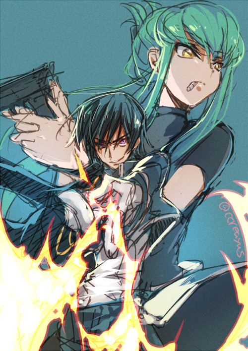 c.c., lelouch vi britannia, riza hawkeye, and roy mustang (code geass and 1 more) drawn by creayus