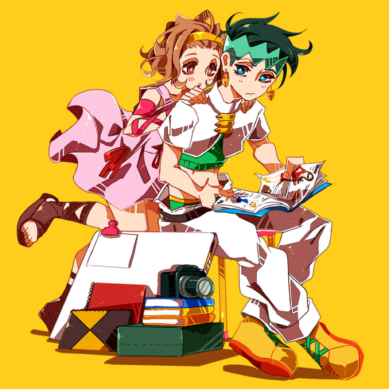 kishibe rohan and sugimoto reimi (jojo no kimyou na bouken and 1 more) drawn by hikaru_(hkr3224)